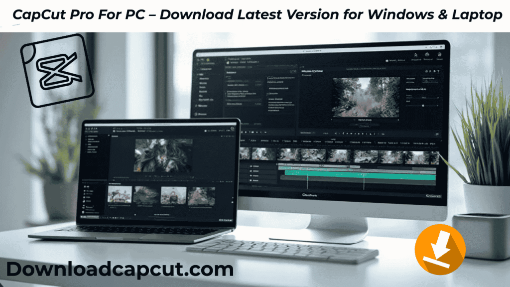 “CapCut Pro for PC running on laptop and Windows desktop with advanced video editing features.”